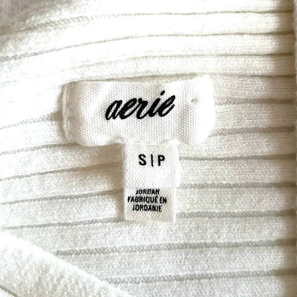 Aerie Ribbed Crossover Crop Top Y2K Neutral Elevated Basic Wrap Cottagecore Sz S - Picture 9 of 11